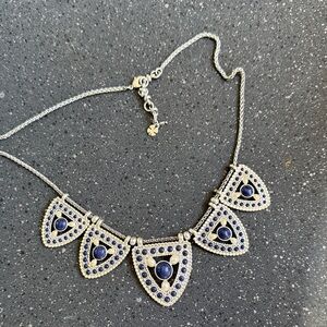 Lucky Brand Silver-Tone Navy and Pearl Triangle Necklace